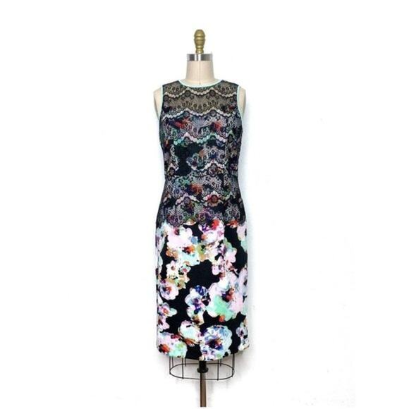 Neiman Marcus Floral Lace Overlay Sleeveless Scuba Sheath Dress sz Small - Picture 5 of 7